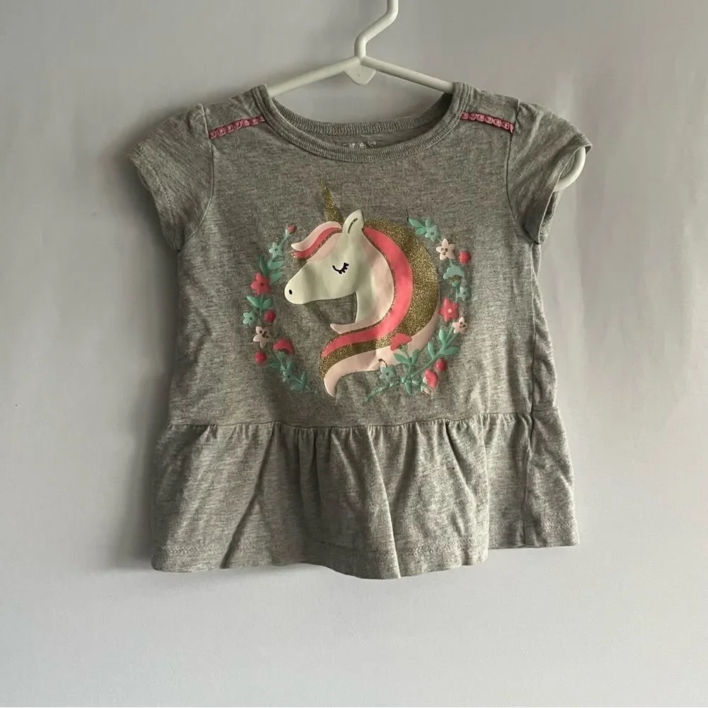 Carter's Kid's Unicorn Grey Peplum T-Shirt